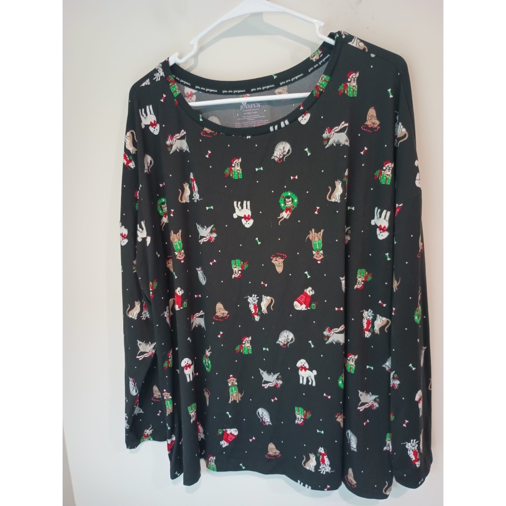 Joyspun Christmas Sleep Shirt Womens 2X 18W-20W Holiday Dogs Cats Black Long...